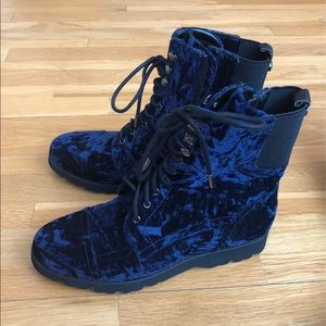 Blue Velvet Combat Boot